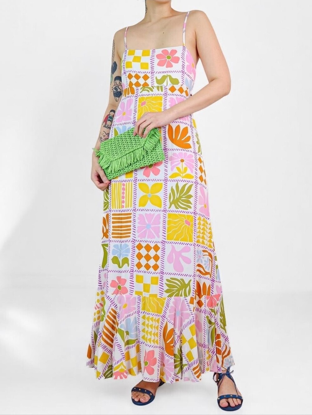 Spaghetti-Strap  Floral Midi Dress in Pink Multicolor